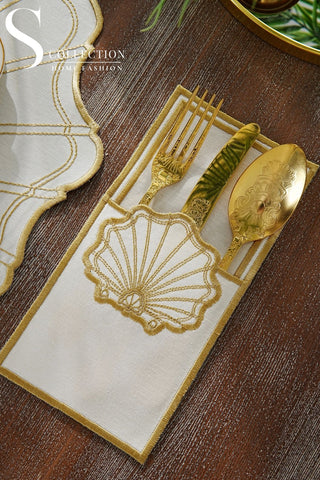 Marine Gold Embroidered Placemat Set, 24 Pieces for 6