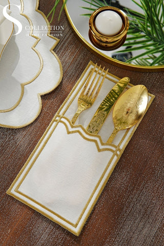 Clara Gold Embroidered Placemat Set, 24 Pieces for 6