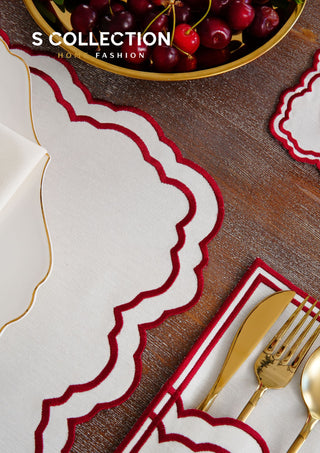Gabriel Burgundy Embroidered Placemat Set, 24 Pieces for 6
