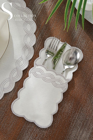 Ocean Braid Silver Embroidered Placemat Set, 24 Pieces for 6