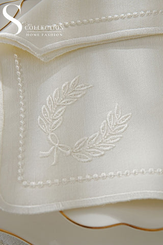Laurel Wreath Off White Embroidered Placemat Set, 24 Pieces for 6