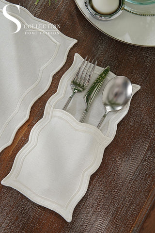 Leo Off White Embroidered Placemat Set, 24 Pieces for 6