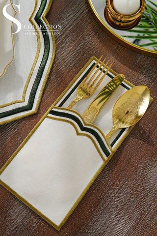 Moonrise Olive Green Embroidered Placemat Set, 24 Pieces for 6
