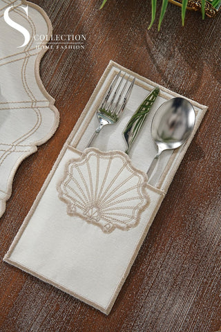 Marine Cappuccino Embroidered Placemat Set, 24 Pieces for 6