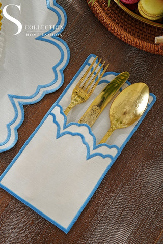 Cloud Light Blue Embroidered Placemat Set, 24 Pieces for 6
