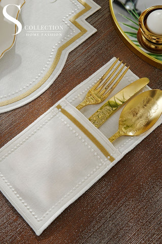 Graceful Gold Embroidered Placemat Set, 24 Pieces for 6