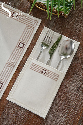 Tuscan Cappuccino & Brown Embroidered Placemat Set, 24 Pieces for 6
