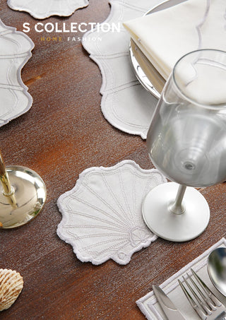 Marine Silver Embroidered Placemat Set, 24 Pieces for 6