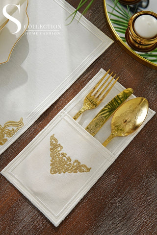 Evelyn Gold Embroidered Placemat Set, 24 Pieces for 6
