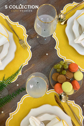 Camila Yellow Embroidered Placemat Set, 18 Pieces for 6