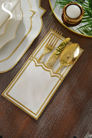 Amelia Gold Embroidered Placemat Set, 24 Pieces for 6