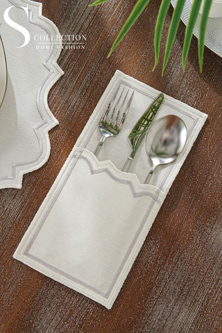 Camila Silver & Off White Embroidered Placemat Set, 24 Pieces for 6 – S COLLECTION – image 6