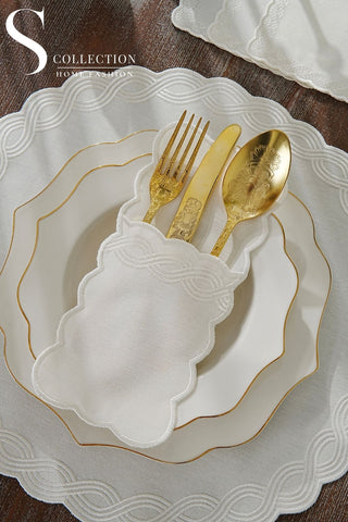 Ocean Braid Off White Embroidered Placemat Set, 24 Pieces for 6