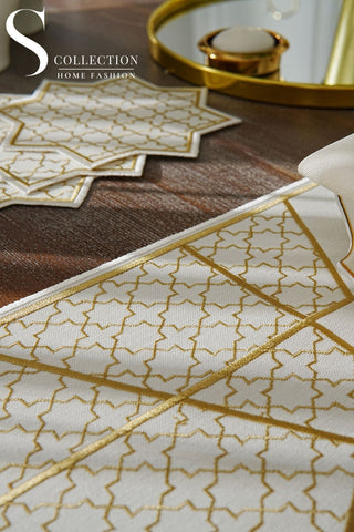 Rimal Gold Embroidered Placemat Set, 18 Pieces for 6