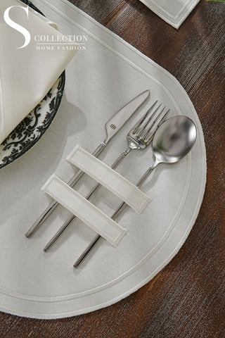 Dora Off White Embroidered Placemat Set, 18 Pieces for 6
