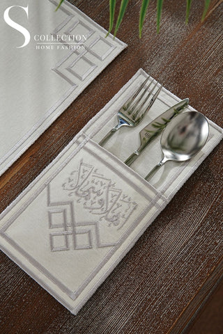 Welcome Elegance Silver Embroidered Placemat Set, 24 Pieces for 6