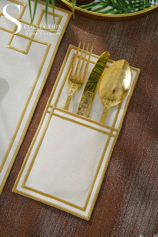 Classy Gold Embroidered Placemat Set, 24 Pieces for 6