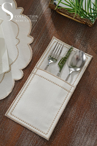 Tansy Cappuccino Embroidered Placemat Set, 24 Pieces for 6