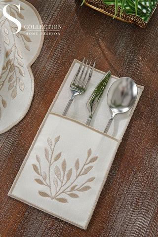 Chantal Cappuccino Embroidered Placemat Set, 24 Pieces for 6