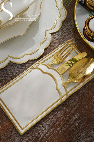 Jory Gold Embroidered Placemat Set, 24 Pieces for 6