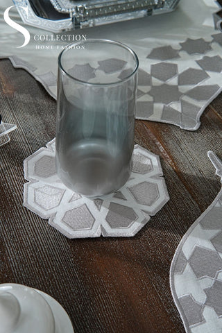 Ramadan Dome Silver Embroidered Full Placemat Set, 26 Pieces for 6