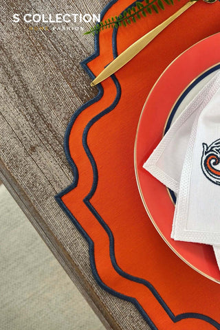 Alphabet H Orange Embroidered Placemat Set, 18 Pieces for 6