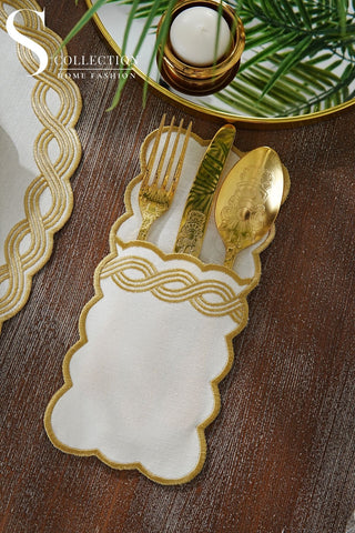 Ocean Braid Gold Embroidered Placemat Set, 24 Pieces for 6