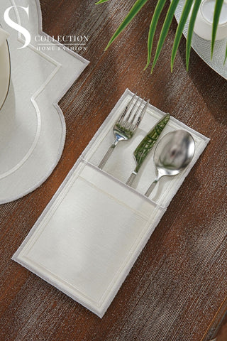 Milan Silver & Off White Embroidered Placemat Set, 24 Pieces for 6