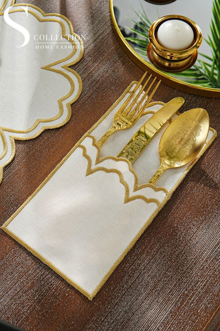 Cloud Gold Embroidered Placemat Set, 24 Pieces for 6