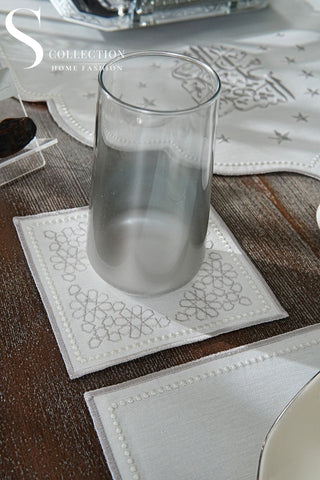 Ramadan Chic Silver Embroidered Full Placemat Set, 26 Pieces for 6