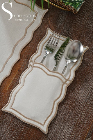 Leo Cappuccino Embroidered Placemat Set, 24 Pieces for 6