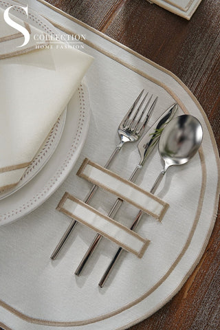 Dora Cappuccino Embroidered Placemat Set, 18 Pieces for 6