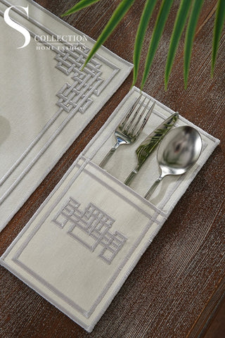 Pyramid Silver Embroidered Placemat Set, 24 Pieces for 6