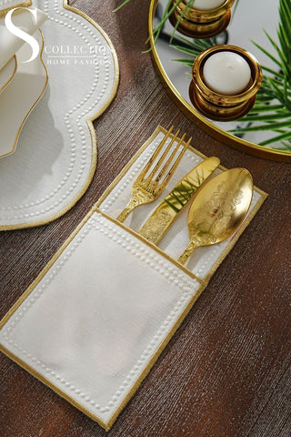 Floria Gold Embroidered Placemat Set, 24 Pieces for 6