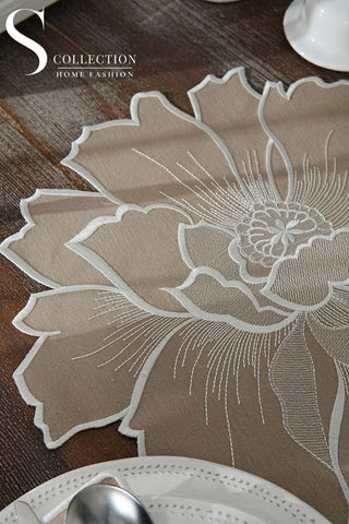 Eloise Cappuccino Embroidered Placemat Set, 12 Pieces for 6