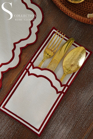 Gabriel Burgundy Embroidered Placemat Set, 24 Pieces for 6