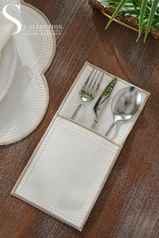 Floria Cappuccino Embroidered Placemat Set, 24 Pieces for 6