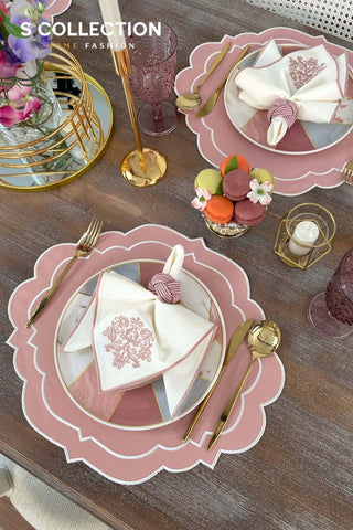 Clara Pink Embroidered Placemat Set, 18 Pieces for 6