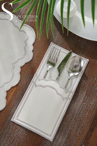 Gabriel Silver Embroidered Placemat Set, 24 Pieces for 6