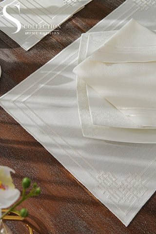 Pyramid Off White Embroidered Placemat Set, 24 Pieces for 6