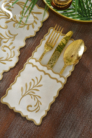 Lilac Soleil Gold Embroidered Placemat Set, 24 Pieces for 6