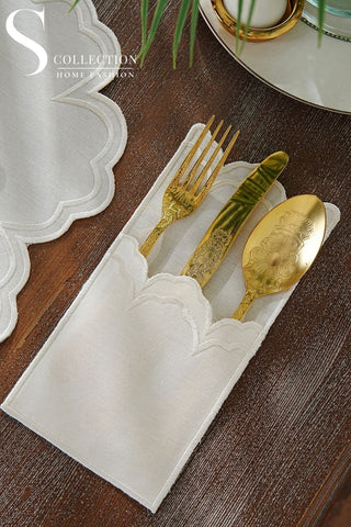 Cloud Off White Embroidered Placemat Set, 24 Pieces for 6