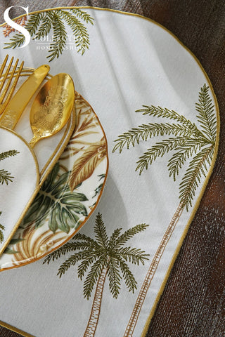 Palm Multicolored Embroidered Placemat Set, 12 Pieces for 6