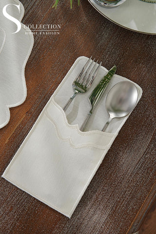 Desert Bloom Off White Embroidered Placemat Set, 24 Pieces for 6