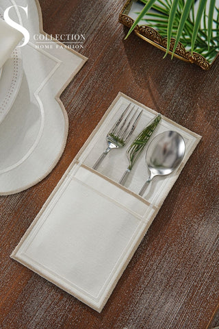 Milan Off White & Cappuccino Embroidered Placemat Set, 24 Pieces for 6