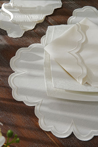 Cloud Off White Embroidered Placemat Set, 24 Pieces for 6