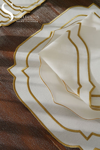 Amelia Gold Embroidered Placemat Set, 24 Pieces for 6