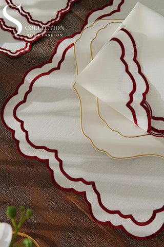 Gabriel Burgundy Embroidered Placemat Set, 24 Pieces for 6