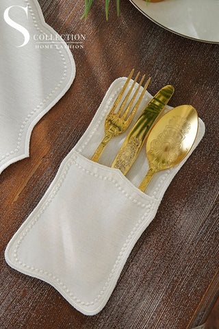 Alice Off White Embroidered Placemat Set, 24 Pieces for 6