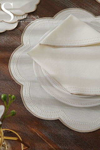 Floria Cappuccino Embroidered Placemat Set, 24 Pieces for 6